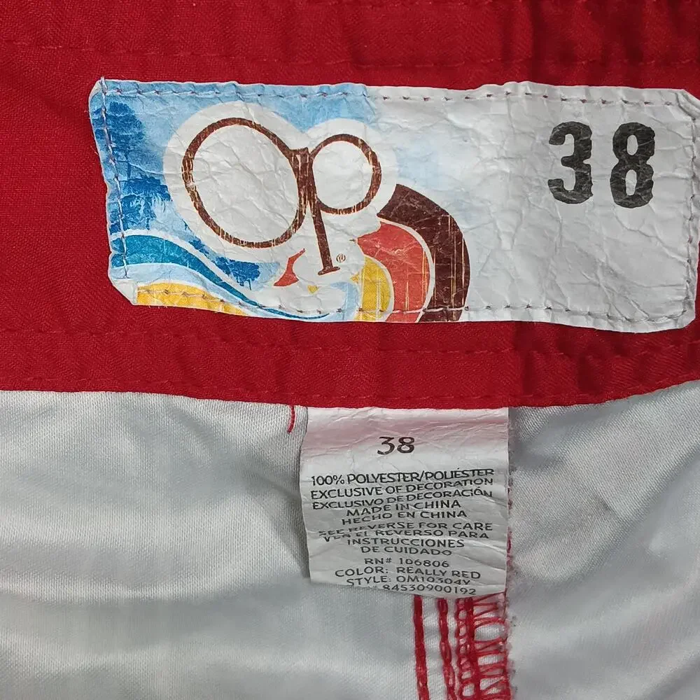 OP Swim Trunks Shorts Mens 38 Black Red Board Shorts Tribal Print Surf Beachwear